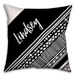 Boho Tribal Angled Square Throw Pillow in Black/White