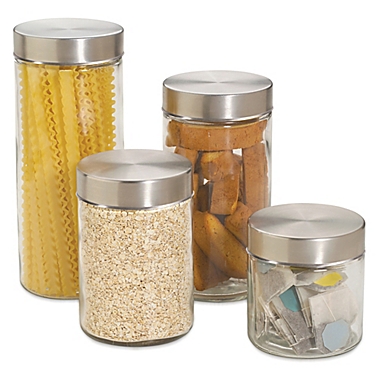 Home Basics&trade; 4-Piece Glass Canister Set with Stainless Steel Lids. View a larger version of this product image.