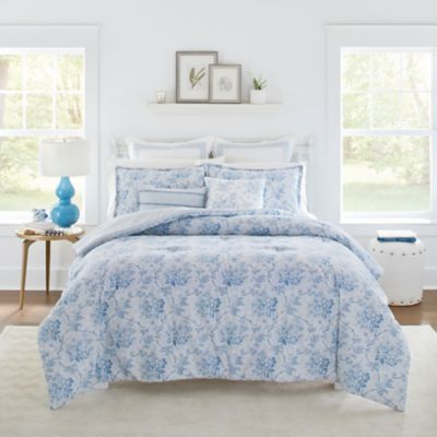 Laura Ashley Nina 5-Piece Reversible Twin Comforter Set in Powder Blue