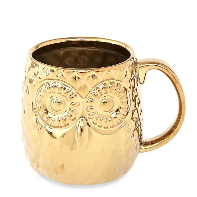 Home Essentials & Beyond Embossed Owl Gold Coffee Mug ...