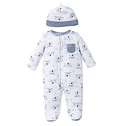Little Me® 2-Piece Puppy Toile Footie and Hat Set in White/Blue