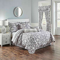 Waverly Stencil Vine 3-Piece Reversible Twin Quilt Set in Charcoal