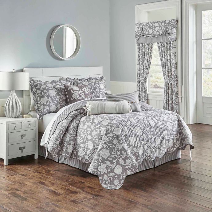 Magnificent waverly bedding and curtains Waverly Stencil Vine 4 Piece Reversible Quilt Set In Charcoal Bed Bath Beyond