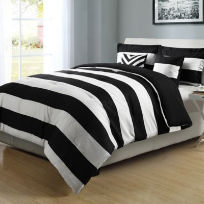 Graphic Stripe Reversible Comforter Set 