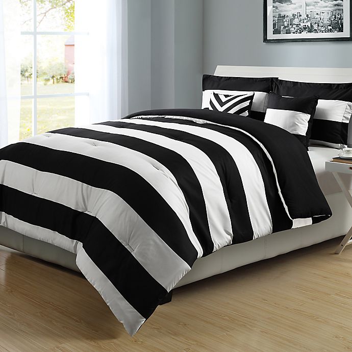 black and white striped bedspread