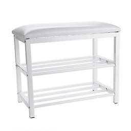 Mind Reader 3-Tier Shoe Bench and Organizer with Cushion in White