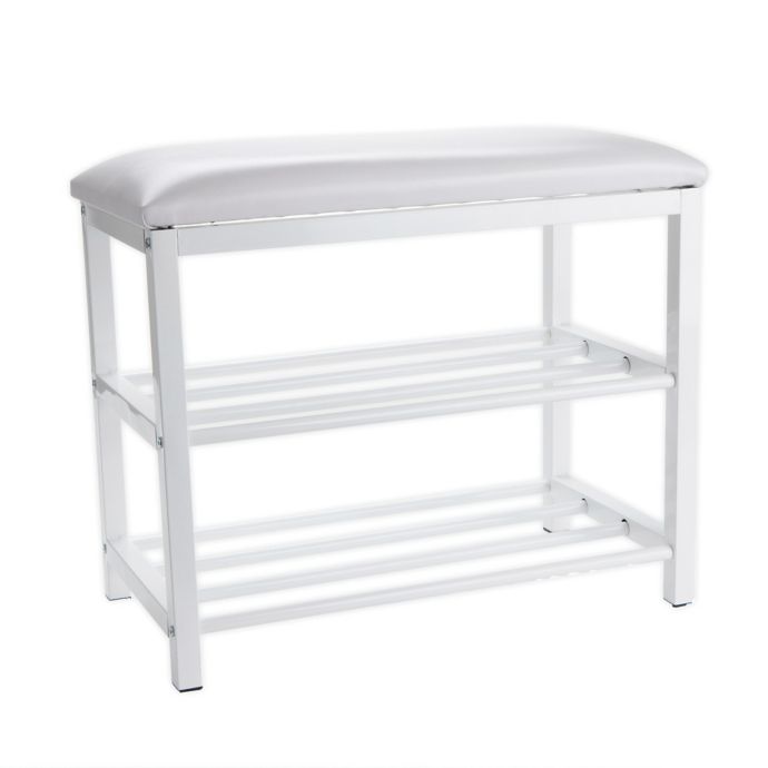 Mind Reader 3 Tier Shoe Bench And Organizer With Cushion In White Bed Bath Beyond