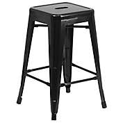 Flash Furniture 24-Inch Backless Metal Stool with Square Seat in Black