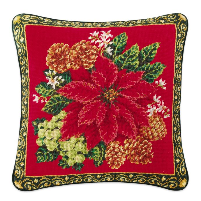 Poinsettia On Red Needlepoint Throw Pillow Bed Bath Beyond