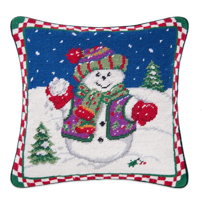 Snowman With Snowballs Needlepoint Square Throw Pillow Bed Bath