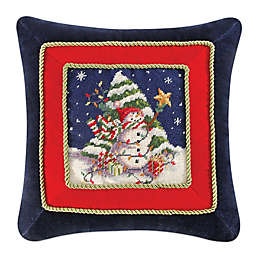 Snowman with Christmas Tree Needlepoint Square Throw Pillow