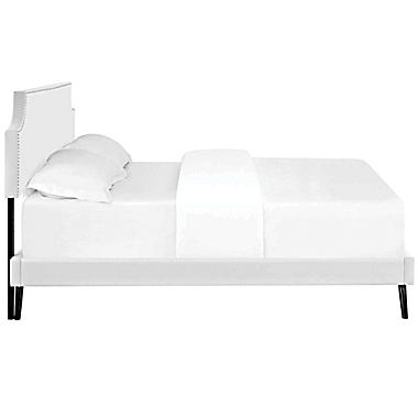 Modway Corene King Upholstered Platform Bed with Round Legs in White Vinyl. View a larger version of this product image.