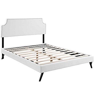 Modway Corene King Upholstered Platform Bed with Round Legs in White Vinyl. View a larger version of this product image.