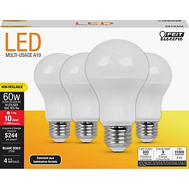 Feit Electric 4-Pack 9-Watt A19 Medium-Base Non-Dimmable LED Bulb. View a larger version of this product image.