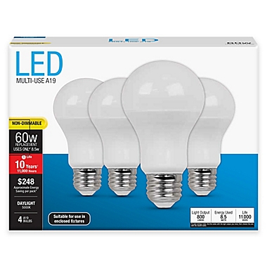 Feit Electric 4-Pack 8.5-Watt A19 Medium-Base Non-Dimmable LED Bulbs. View a larger version of this product image.