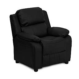 Flash Furniture Leather Kids Recliner with Storage Arms in Black