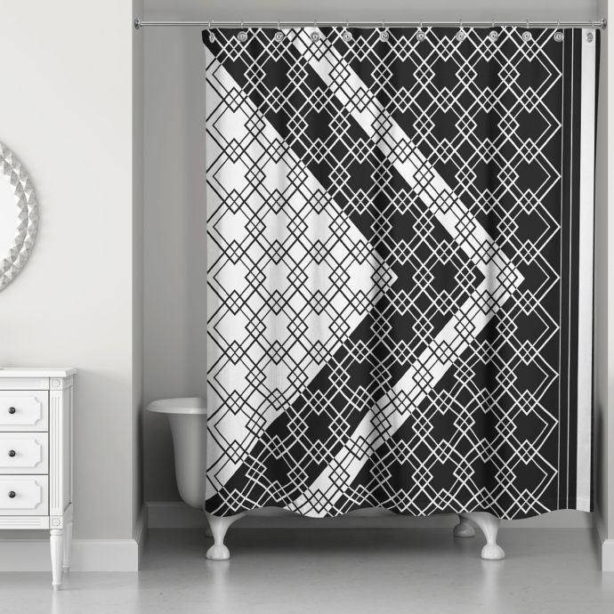 Lattice Asymmetrical Boho Tribal Shower Curtain In Black White