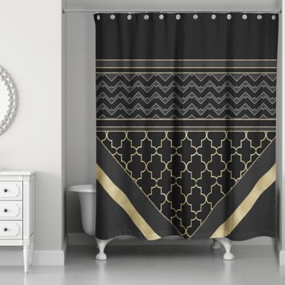 black white and gold shower curtain