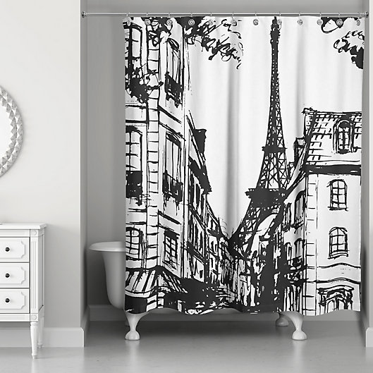 Monochromatic Paris Shower Curtain In, Black White And Blue Shower Curtain