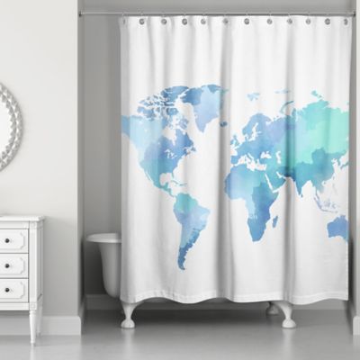 world map shower curtain fabric