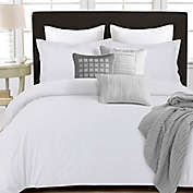 Tribeca Living 350-Thread-Count Cotton Percale Reversible Queen Duvet Cover Set in White