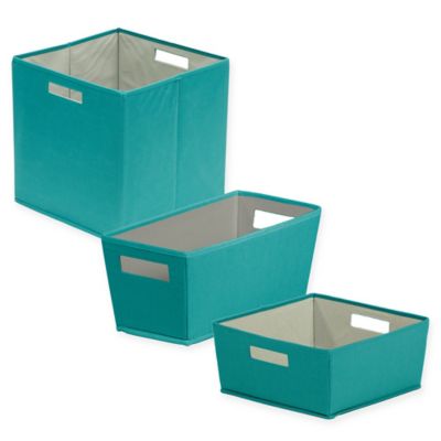 teal plastic storage bins