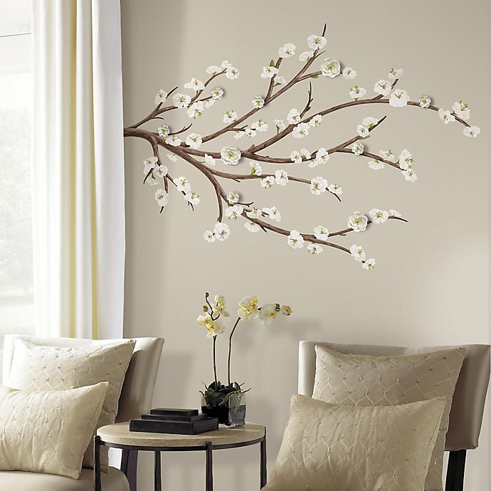 White Blossom Branch Peel and Stick Giant Wall Decals with