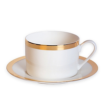 Nevaeh White&reg; by Fitz and Floyd&reg; Grand Rim Wide Band Gold Cup and Saucer. View a larger version of this product image.