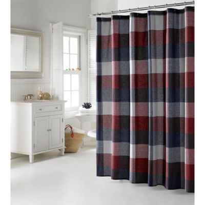 red and grey shower curtain