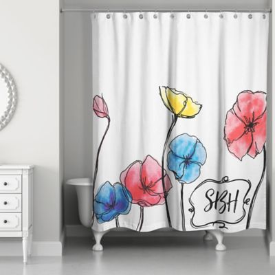 red and blue shower curtain