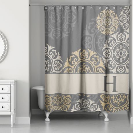 Medallions Shower Curtain in Grey/Taupe/Gold | Bed Bath ...