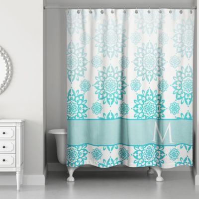 aqua and white shower curtain