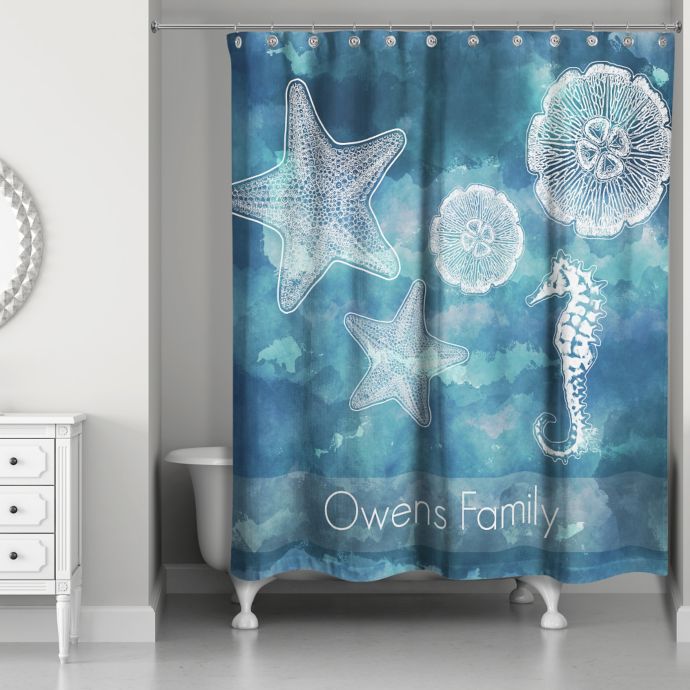 Coastal Life Personalized Shower Curtain In White Blue Bed Bath