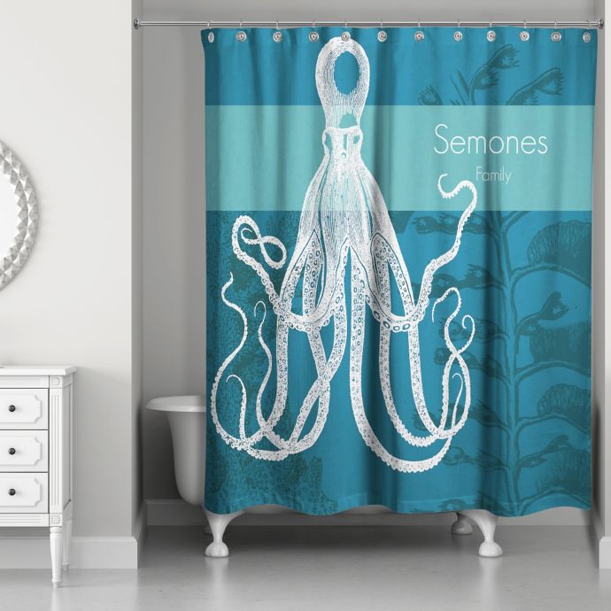 Octo Sea Personalized Shower Curtain In White Blue Bed Bath Beyond