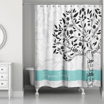 teal and white shower curtain