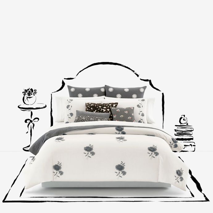 Kate Spade New York Lacey Daisy Duvet Cover In White Charcoal