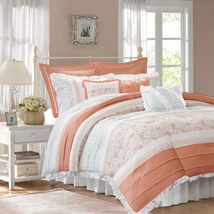 Madison Park Dawn Duvet Cover Set In Coral Bed Bath Beyond