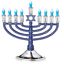Electric LED Menorah with Flame Shaped Bulbs in Blue/Silver