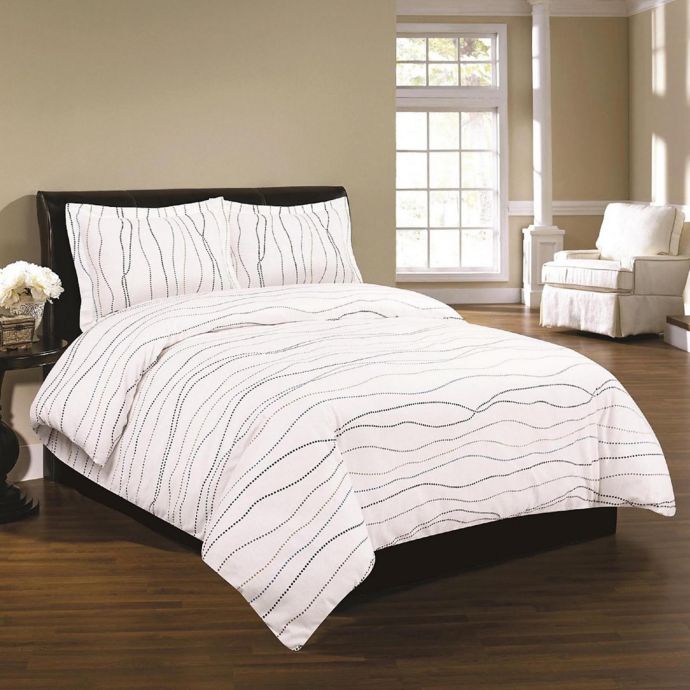 Tribeca Living Printed Flannel Duvet Cover Set In White Bed Bath