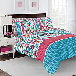 robinzingone Flirty Floral 7-Piece King Comforter Set in Aqua/Pink
