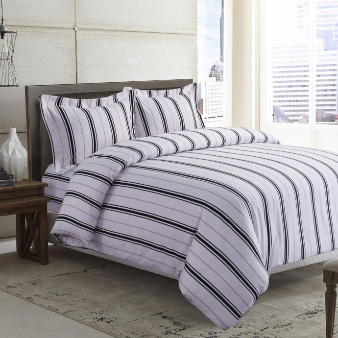 Tribeca Living Stripe 170 Gsm Printed Flannel Duvet Cover Set