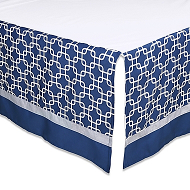 The Peanutshell&trade;  Geometric Crib Skirt in Navy/Grey. View a larger version of this product image.