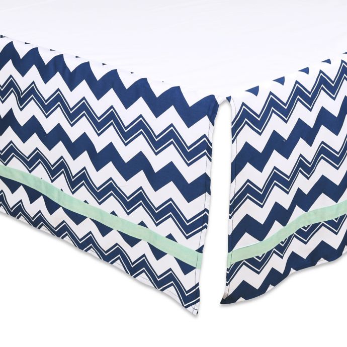 The Peanut Shell Chevron Crib Skirt In Navy Mint Buybuy Baby