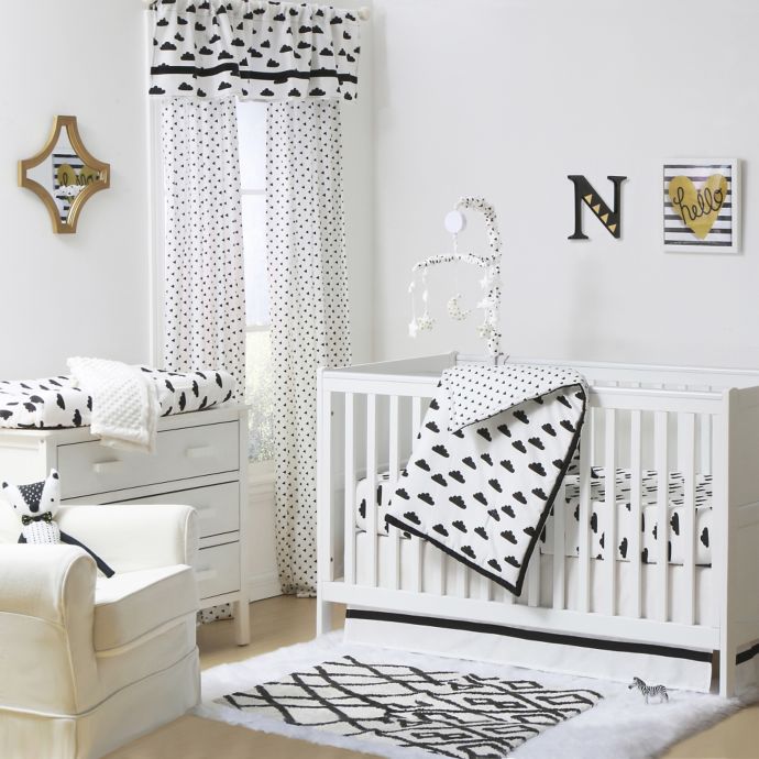 The Peanutshell Clouds 4 Piece Crib Bedding Set In Black White