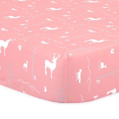 The Peanutshell&trade;  Woodland Fitted Crib Sheet in Coral