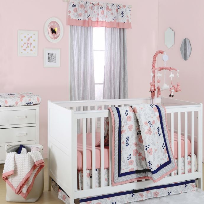 The Peanutshell Floral Crib Bedding Collection In Coral Bed