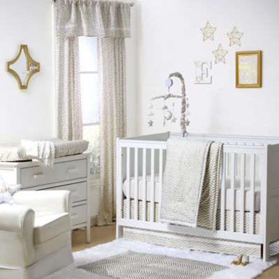 white and gold baby bedding