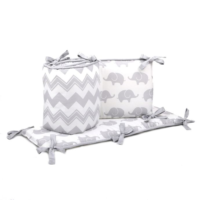 The Peanutshell Chevron Elephant 4 Piece Crib Bumper Set In White