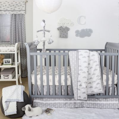 The Peanutshell Clouds 4 Piece Crib Bedding Set In Grey Buybuy Baby