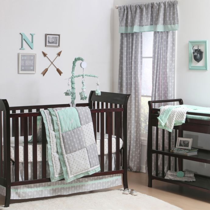 The Peanutshell Woodland Crib Bedding Collection In Grey Mint